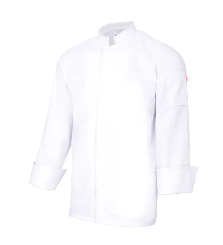 Chaqueta cocina manga larga con cierre central y bolsillo en manga