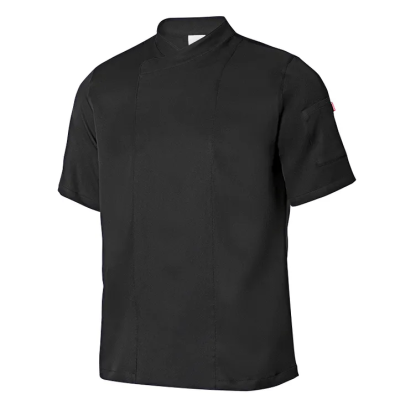 Chaqueta cocina microfibra con cierre asimétrico y bolsillo en manga